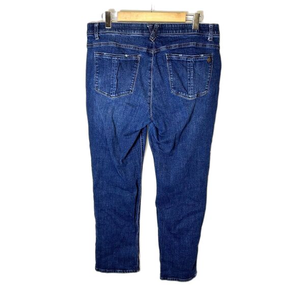 Democracy Blue Medium Wash Mid-Rise Distressed Ab-Solution Cropped Jeans Size 14 - Picture 7 of 15